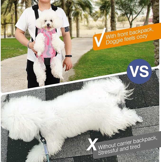 Pawaboo Pet Carrier Backpack, Adjustable Pet Front Cat Dog Carrier Backpack Travel Bag, Legs Out, Easy-Fit for Traveling Hiking Camping for Small Medium Dogs, Medium Size, Pink Camouflage