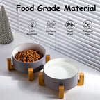 Petygooing Ceramic Cat Dog Bowl Set with Stand, Pet Food and Water Bowl,Medium Pet Dishes Anti Slip Set of 2 Cat Dog Bowls-Cute Modern Pet Food Bowls Small Medium Size (28 OZ /3.6 Cups) Grey White