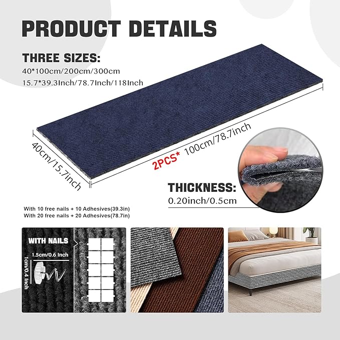 Cat Scratch Couch Furniture Protector, Adhesive Cat Scratch Pad Deterrent for Furniture, DIY Climbing Cat Scratcher Couch Protector from Cat Claws Scratching for Indoor (Navy,78.7x15.8In)