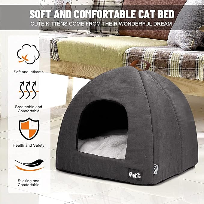Cat Bed for Indoor Cats -Premium Pet Beds for Cats and Small Dogs, Cat Bed Cave, Comfortable Covered Cat Bed, Cat Tent, Kitten Bed, Small Animal Bed and Cat Hut with Cushioned Pillow (Medium, Grey)