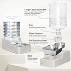 RIZZARI Stainless Steel Pet Water Feeder: 9L Automatic Leak-Proof Gravity Dispenser for Cats Dogs Indoor Outdoor Use（Beige with Filter,9L）