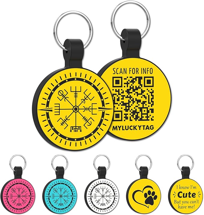 MYLUCKYTAG QR Code Silicone Pet ID Tag for Dogs and Cats - Online Profile, Location Alert Email, Digital Tag, Quiet and Durable Collar Tag, Engraved