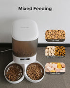 Automatic Cat Feeder - Cat Food Dispenser for 2 Cats MeowServe S20D, Auto Dog Feeder with Stainless Steel Bowls, 5L Pet Feeder with Patented Anti-Jam Port, App, 2.4G/5G WiFi (White)