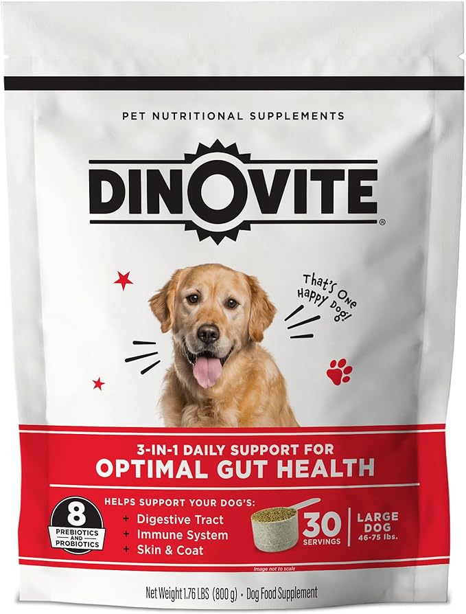 Dinovite Probiotic Supplement for Dogs - Omega 3 - Hot Spot Relief - Skin & Coat Supplement - 30 Day Supply (30 Day Supply, Large Dogs (45+ lbs))