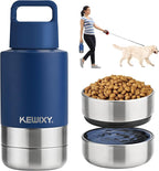 Insulated Dog Travel Water Bottle with Detachable Bowls, 3 in 1 Portable Dog Water Bottle Dispenser, Dog Accessories for Walking, Hiking, Camping, Outdoor (Navy Blue, 32 Oz)