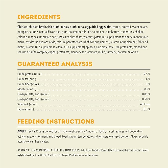 ACANA Chunks in Broth Wet Cat Food Chicken & Tuna Recipe 3oz Cans (12 Count)