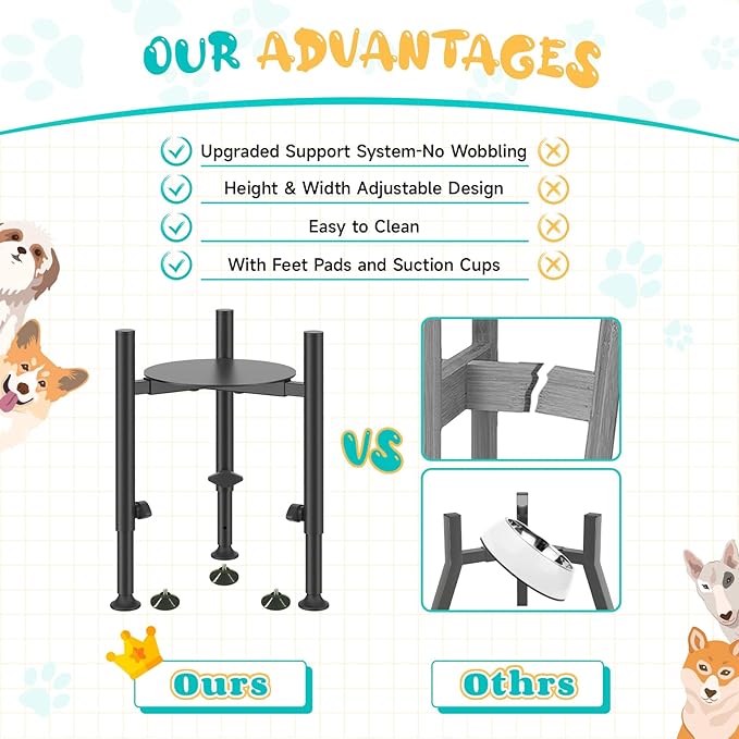 Adjustable Dog Bowls Elevated Stand, 4 Heights, Wide 6-10", Oppro Metal Raised Tall Single Dog Food Bowl Stands Holder, Upgrade Lifted Water Feeder with Tray for Medium Large Small Breed, Black