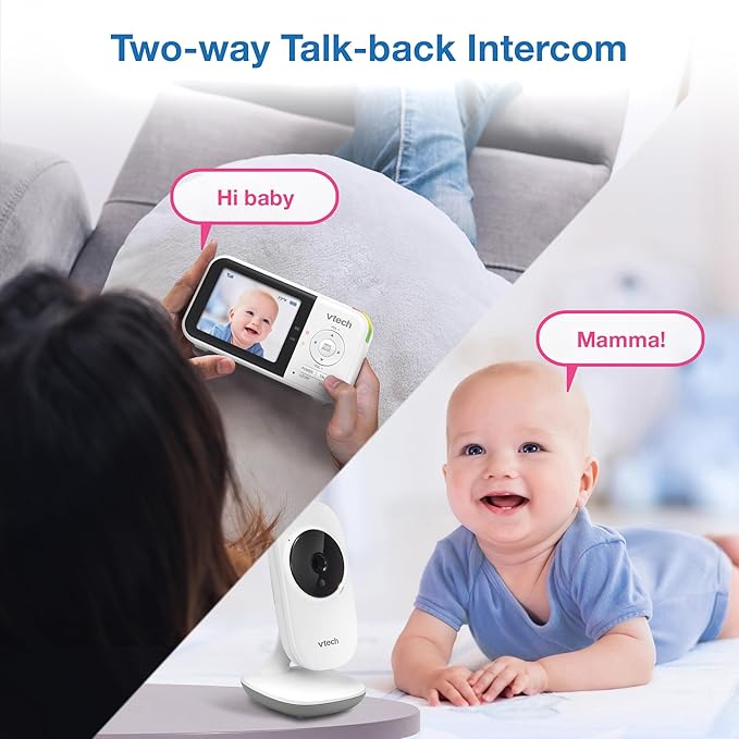 VTech VM819-2 Baby Monitor, 2.8” Screen, 2 Cameras, 1000ft Range, Night Vision, 2-Way Audio, Temperature Sensor, Lullabies, Secured Transmission No WiFi
