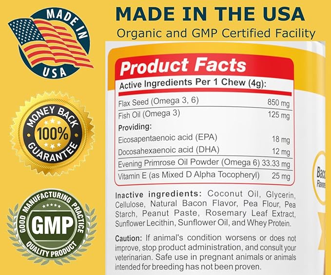 Amazing Omega 3 for Dogs - Omega 3 Fish Oil for Dogs Supplement for Itchy Skin Relief for Dry Skin and Hot Spots and Shedding Coat with EPA and DHA Fatty Acids - 90 Bacon Soft Chews