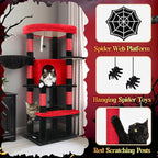 Globlazer Gothic Corner Cat Tree Tower with Scratching Post for Indoor Cats, 51inch Goth Cat Condo Tower with Large Hammock, Fan-Shaped Padded Perch, Spacious Cat Cave, Hanging Basket, C51, Red Black