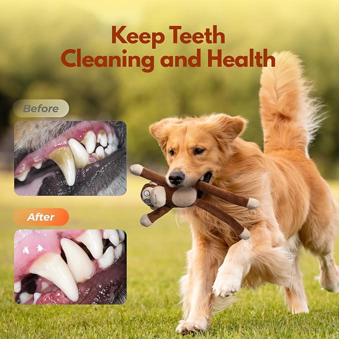 Squeaky Dog Toys with Crinkle Paper Durable Tug of War Monkey Plush Dog Toy with Soft Fabric for Small Middle and Large Dogs