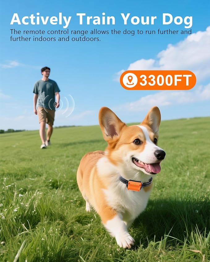 Dog Shock Collar with Remote Control 3300FT Range IPX7 Waterproof Rechargeable E Collar for Dogs Training 3 Modes for 5-120lbs Small Medium Large Dogs