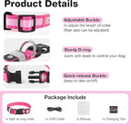 Pceotllar Light Up Collar - Rechargeable Led Dog Collar with Automatic 7-Color Changes, Water Resistant, Night Walking with High Visibility, Bright Glow (Pink, M)