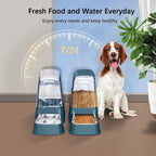 Automatic Dog and Cat Food Feeder and Water Dispenser Set with Stainless Steel Bowls,Gravity Pet Food and Water Feeders,100% BPA-Free,Large Capacity for Cats Dogs Pets