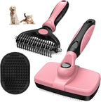 3PCS Self Cleaning Slicker Brush & Pet Grooming Rake & Bath Brush for Dogs ,Cats and Horses | Double-Sided Dematting Comb & Skin Friendly Deshedding Grooming Tool | Pet Supplies (Light Pink Black)