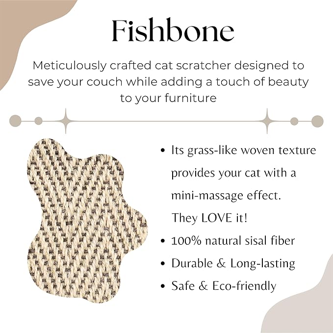 Boho Sisal Cat Scratcher Mat with Adhesive Strips (Scratch Protector for Carpet, Sofa, Wall, Corner Furniture), Durable and Shedding-Resistant Cat Scratching Surface (13x21.7 inch, Fishbone)