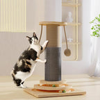Cat Scratching Post, Indoor Cat Scratcher Kitten Toys Catnip Wooden Ball Track Two-Layer Modern Sisal for Kittens or Smaller Cats Scratch Post Interactive Toy with Dangling Ball Beige