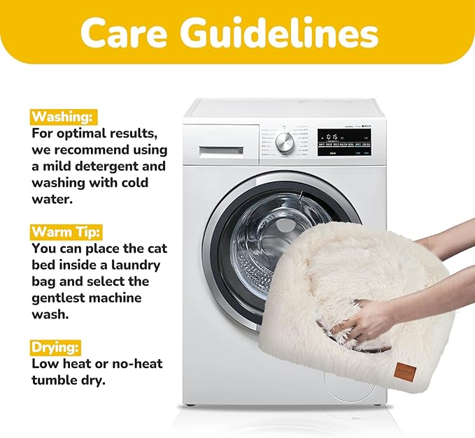 CATISM Cat Bed, Cat Cave for Indoor Cats, Soft Cat Dome, Self-Warming 2 in 1 Foldable Pet Cat House with Washable Cushioned Pillow Calming Fluffy Dog Beds for Small Dogs with Anti-Slip Bottom White