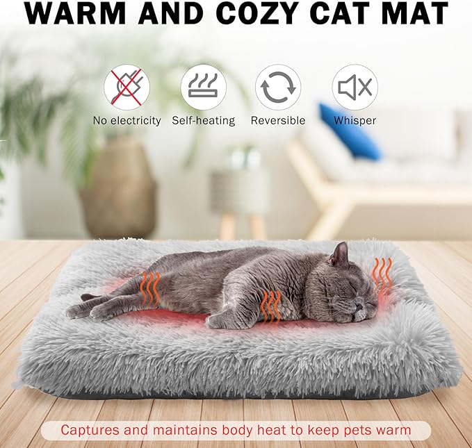 SCENEREAL Self Warming Cat Bed, Heated Cat Bed Mat for Cats Small Dogs, 2 in 1 Soft Plush, Washable Pet Pad for Indoor Outdoor Kitten Puppy