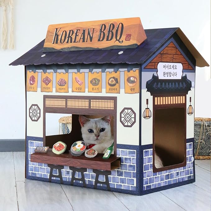 SMILE PAWS Cat Beds for Indoor Cats, Cardboard Cat House with Scratchers, Korean BBQ, Large Sturdy Cat Furniture Condo Cave Tent, Easy to Assemble Pet Toys Accessories Stuffs, Bunny Small Animals