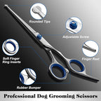 Professional 4 in 1 Dog & Cat Grooming Scissors Kit with Safety Round Tips,Sharp & Durable,Dog Shears for Grooming - Includes Straight, Curved, Thinning Scissors and Comb - Premium Pet Supplies