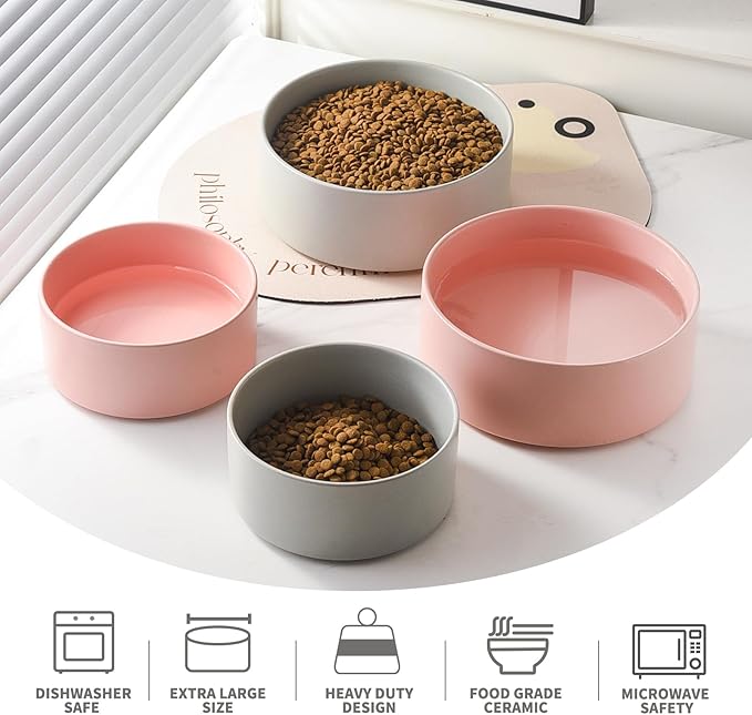 6'' Ceramic Dog Bowl - 30Oz Classic Dogs Food & Water Bowl for Small and Medium Breed Dogs, Heavy Duty Non-Slip Dog Dishes, Food Grade Stoneware Pet Bowl, Dishwasher & Microwave Safe, Grey