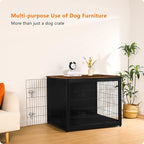 DWANTON Dog Crate Furniture with Cushion, Wooden Kennel Table with Double Doors, Indoor Dog House, Extra Large Size, 43.3" L, Black+Warm Brown
