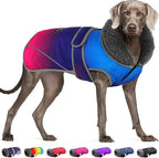 Dogcheer Dog Coat, Christmas Dog Jacket Waterproof Pet Winter Coat for Cold Weather, Reflective Adjustable Puppy Snow Jacket Fleece Sweater for Small Medium Large Dogs - Gradient Blue-red, 2XL