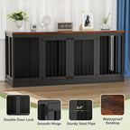 71" Dog Crate Furniture, Large Dog Kennel Furniture, Wood Double Dogs Crate Furniture Large Breed, Dog Crates for 2 Dogs Furniture, Black
