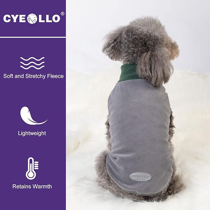 cyeollo 2 Pack Fleece Dog Sweater Stretchy Sweatshirt for Dogs Vest Lightweight Jacket with Reflective Stripe Pullover Dog Clothes XL Green & Grey