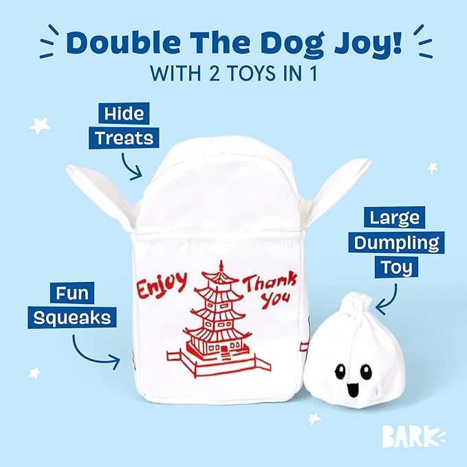 Barkbox Dog Toy 2 in 1 Interactive, Plush Exterior Material & Squeaker, Tearable Dog Toy with Squeaky Ball Inside, Ideal for Toy Destroyers - Andi's Dumpling, Large