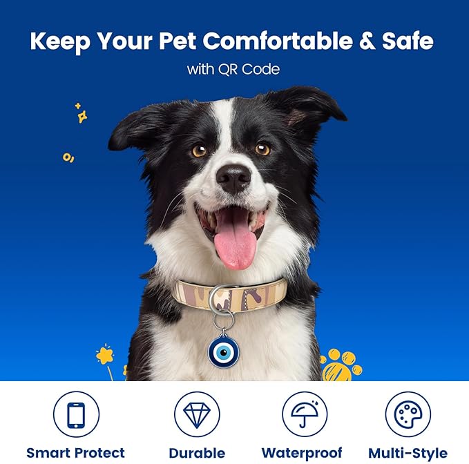 QR Code Pet ID Tags for Dogs & Cats – Guardian Spirit Series 2Pcs, Smart Dog Tags with Evil Eye, Hamsa Hand & Celtic Knot Symbols, Waterproof, Editable Profile, Instant Location Alert