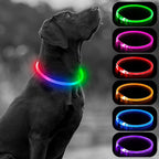 HIGO Light Up Dog Collar, RGB Rechargeable LED Dog Collar, TPU Dog Collar Light for Night Walking, Cuttable Size, Be Seen at Night for Small Medium Large Dogs, Dog Camping Essentials (RGB-TPU)