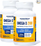 Oceanblue Professional Omega-3 2100 – 120 ct – 2 Pack – Triple Strength Burpless Fish Oil Supplement with High- Potency EPA, DHA, DPA – Wild-Caught – Orange Flavor (120 Servings)