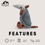 Hollypet Plush Dog Squeaky Toy Stuffed Armadillo Animal Pet Puppy Chew Toys with Clean Teeth for Small Medium Large All Breed Sizes Dogs, Light Gray and Dark Green,8 in