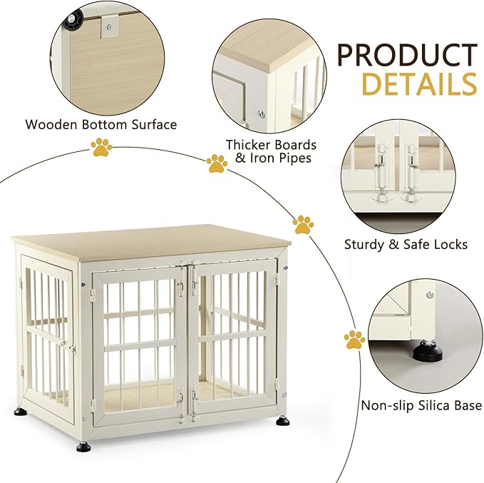 26 Inch Dog Crate Furniture, Heavy Duty Dog Crate for Small Dogs, Indestructible Cage for High Anxiety Dogs with Wooden Table for Indoor Decorative, Escape-Proof Locks & Double Door Cage