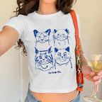 Y2k Baby Tees for Women Cute Cat Lady Era Graphic Grunge Crop Tops Vintage T Shirts Retro Aesthetic Tee Top