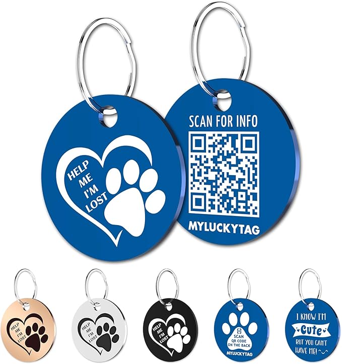MYLUCKYTAG QR Code Stainless Steel Personalized Dog ID Tag, Digital Profile, Email Alerts