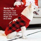 KYEESE Dog Christmas Sweater Reindeer Small Dogs Christmas Sweater Red Buffalo Check with Leash Hole Pet Sweater with Dog Christmas Outfit Pet Clothes,M