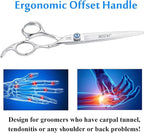 JASON 7" Straight Dog Grooming Scissors, Ergonomic Pets Grooming Shears, Premium Cats Trimming Kit with Offset Handle and Jewelled Screw, Sharp, Comfortable