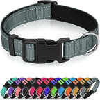 Reflective Dog Collar, Soft Neoprene Padded Nylon Pet Collar with Quick-Release Buckle, Adjustable for Mediunm Dogs,Grey,M, 3/4" Width