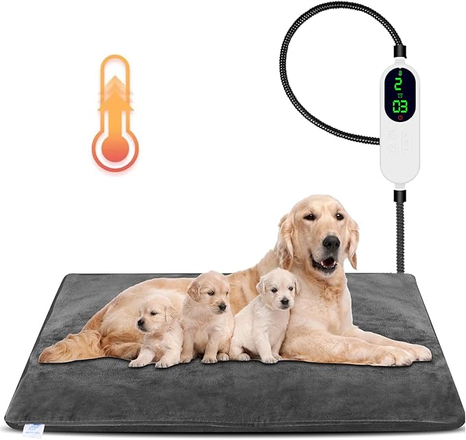 ENJOY PET Heating Pad, X-Large 35.4x23.6in, 12 Level Temperature for Cats Dogs, Indoor Pet Bed Mat with Iron Chew Resistant Pipe, Long-Time Working, Auto Power Off