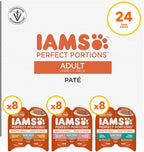 IAMS Perfect Portions Adult Wet Cat Food Pate, Chicken, Salmon, and Tuna Recipe Variety Pack, 2.6 oz. Easy Peel Twin-Pack Trays (24 Count, 48 Servings)