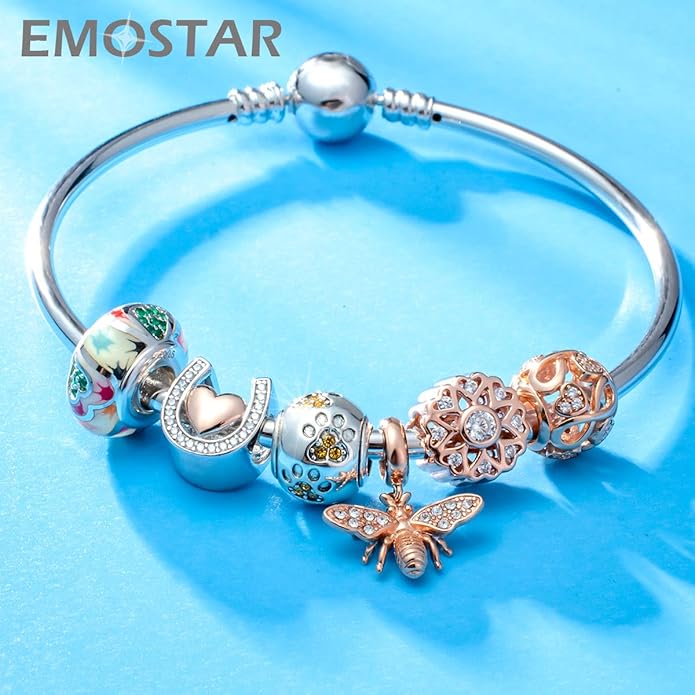 EMOSTAR Dog Paw Print Charms with Various Birthstone Crystals, 925 Sterling Silver Pawprint Beads for 3mm Snake Chain, Pet Lover Gifts for European Women Bracelet