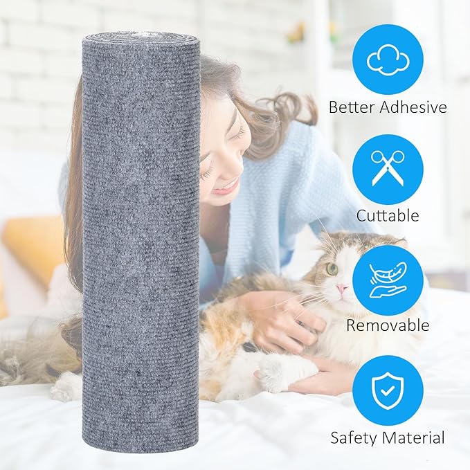 Trimmable cat Scratching Carpet 8.7”x15.8” Self-Adhesive Cat Tree Replacement Parts, Sisal Fabric DIY Climbing Cat Scratcher for Couch, Cat Tree and Shelf Shelves Furniture Protector (Gray)
