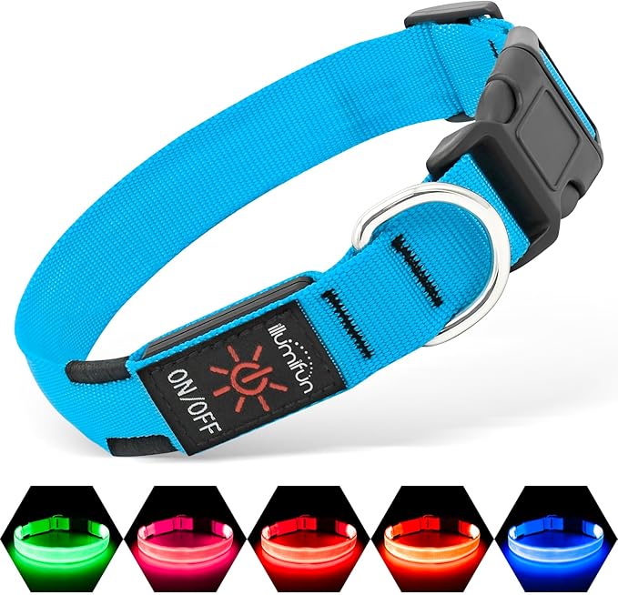 Illumifun LED Dog Collar, USB Rechargeable Light Up Dog Collar, Adjustable Pet Safety Light Glow in The Dark (Blue, Medium)