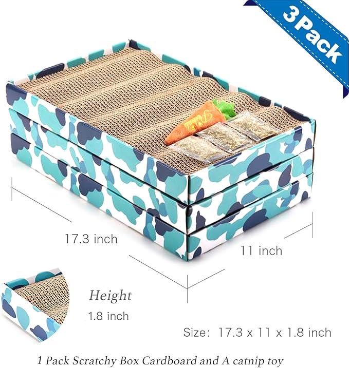 PEEKAB Cat Scratcher Cardboard Reversible Scratching Board Kitty Corrugated Scratching Pad Bed Catnip Included XXL 3PCS