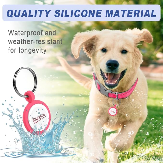 Dog Tags Personalized,QR Code Smart Pet ID Name Tag,Instant Location Alerts,Easy Online Profile Updates,No Fees,No Apps, Anti-Lost, Waterproof Silicone Dog Cat Tag for Small, Medium, Large Dogs(Pink)