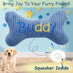 2025 Personalized Squeaky Dog Toys, Embroidered Bone Shape Corduroy Pet Pillow 8"x5"with Name, Dog Chew Puzzle Toy Custom Color Birthday Gifts for Small Medium Dogs