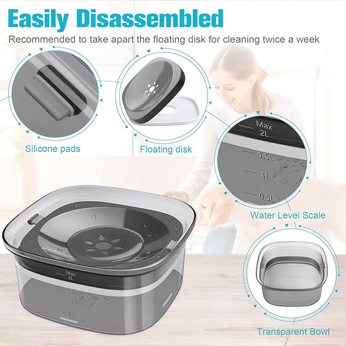 UPSKY 70oz Dog Water Bowl 2L No Spill Dog Bowl Large Capacity Spill Proof Slow Water Feeder, No Splash Dog Bowl Pet Water Dispenser Vehicle Carried Travel Slow Drinking Bowl for Messy Drinkers, Cats